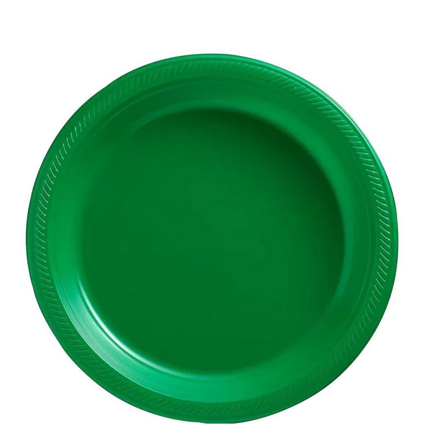 Festive Green Plastic Dessert Plates, 7in, 50ct